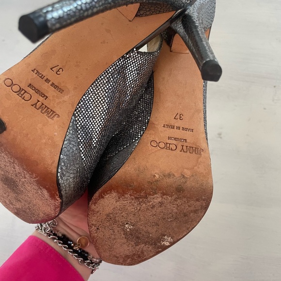 Jimmy Choo Silver Metallic Nova Glitter Slingback Pumps Heels - Picture 8 of 9